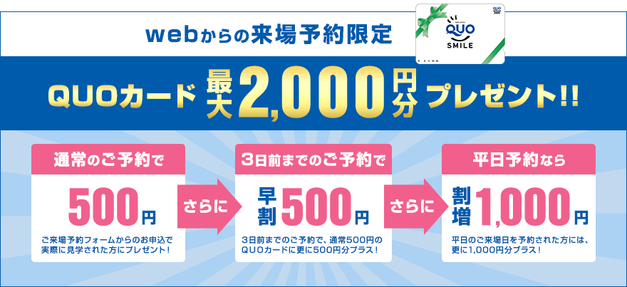 QUOカード最大2000円分プレゼント！