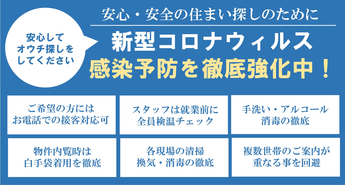 コロナウィルス感染予防を徹底強化中！